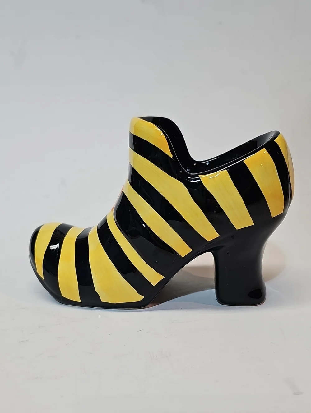 Vintage Halloween Pier 1 Imports Striped Ceramic Witch Boot/Shoe Candle Holders